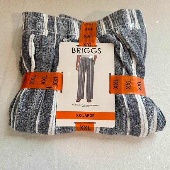 Briggs Women's Linen Blend Pant Size XXL Blue Stripped Cottagecore Coastal NEW - Picture 12 of 13